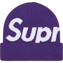 NEW SUPREME BIG LOGO BEANIE HAT COLOR DARK PURPLE FW23 WEEK 11 FW23BN17 - £88.20 GBP