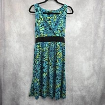 Apt. 9 Blue Green Floral Leaf Black Fit Flare Sleeveless Short Dress Siz... - $35.00