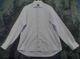 David Donohue Shirt Women Size 16.5 Purple Stripe 100% Cotton Collar Button Down - £13.26 GBP