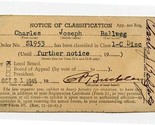 Selective Service Draft Board 1945 Notice of Classification Card 1-C Dis... - £6.25 GBP