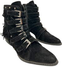 penny loves kenny swish black fringe booties w/buckle straps &amp; zipper wo... - $14.36