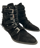 penny loves kenny swish black fringe booties w/buckle straps &amp; zipper wo... - €12,29 EUR