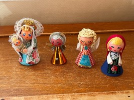 Vintage Lot of Eastern European Small Painted Wood Wooden Fabric ANGELS ... - $18.49