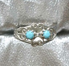 Baroque Faux Turquoise Rhinestone Silver-tone Ring 1960s vint. size 6 ad... - $12.95
