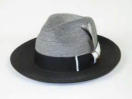 Men's Milani Straw Braided Fedora Hat Soft Crushable FDS-006 Black/White image 8