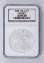 2002 American Silver Eagle Graded by NGC as MS69! Nice silver Eagle - £52.16 GBP