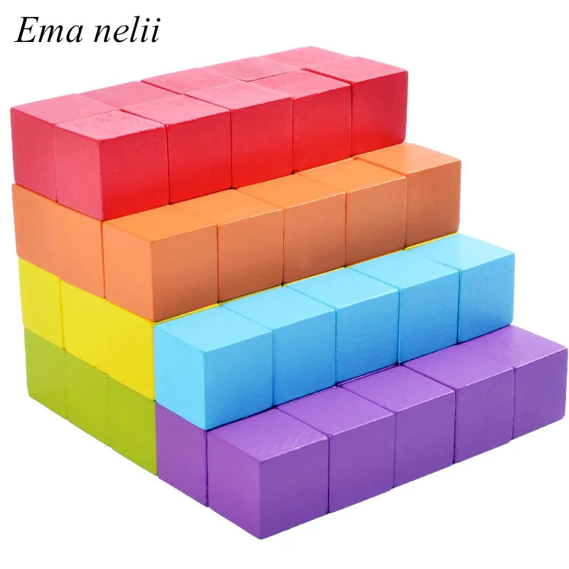 100pcs 2.5CM Cube Rainbow Wooden Building Blocks Stacking Toy Baby Color Shape - £32.57 GBP