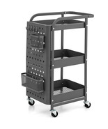 Portable 3-Tier Utility Storage Cart with DIY Pegboard Baskets Versatile - £78.75 GBP