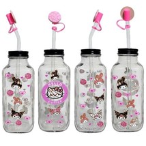 Hello Kitty Clear Glass Square Bottle Cup 16 oz UV DTF Pink Design Glass Straw - £15.63 GBP
