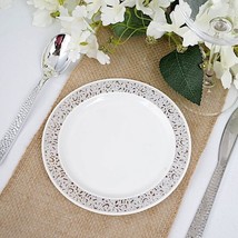 10 Pcs Plastic White With Silver Rim 6&quot;&quot; Plates Disposable Party Wedding Sale - £6.48 GBP