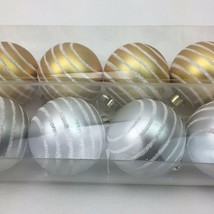 IKEA Christmas Ball Ornaments Gold Silver Glitter Striped White Lot 16 Pieces - £23.96 GBP