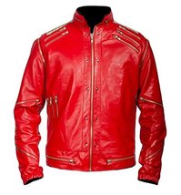 Bestzo Men&#39;s Fashion Michael Jackson Beatit Jacket Artificial/Faux Leather Red X - £118.44 GBP