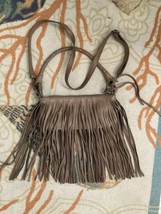 linea pelle taupe leather double fringe bag - £38.26 GBP