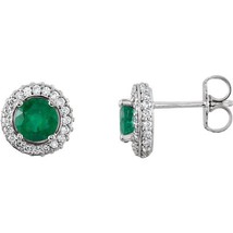 Authenticity Guarantee 
Platinum Emerald and Diamond Halo Stud Earrings - £2,657.09 GBP