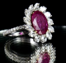 Natural Mozambique Ruby Oval Cut Gemstone Pear Diamond 18K Gold Statement Ring - £7,593.88 GBP
