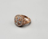 Rose Gold Plated Cross Statement Ring Clear Stones Size 5.75 Round 925 S... - $29.02