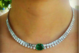 25 Ct Round Cut Emerald Simulated Diamond Tennis Necklace 925 Silver Gold Plated - £194.66 GBP