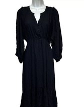 umgee black Hamilton high low button up long sleeve elastic waist dress ... - $29.69