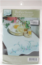 Tobin Stamped For Embroidery White Dresser Scarf 14&quot;X39&quot;-Reflections - £12.02 GBP