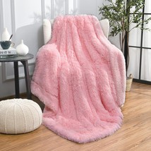 Pink Junovo Super Soft Shaggy Longfur Faux Fur Blanket, Fluffy Cozy Plush Light - £25.36 GBP