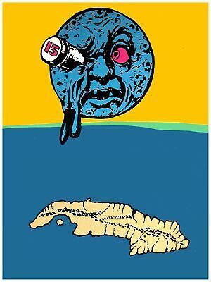 2077.Blue moon looking over Cuba quality 18x24 Poster.Home Interior design art
