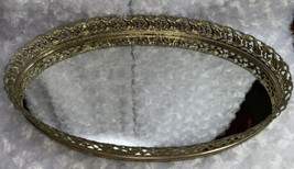 Vintage Oval Vanity Mirror Tray Gold Tone Filigree There Are Scratches O... - £16.43 GBP