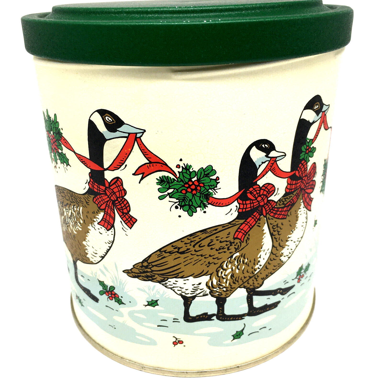 Planters Vintage Christmas Goose Can Tin 6 &quot; Round Peanut Brittle Green ... - £14.48 GBP