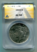 1923-D Peace Silver Dollar Anacs AU58 Nice Original Coin Bobs Coins Fast Ship - £90.85 GBP