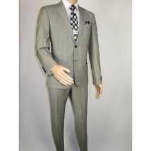 Men Suit BERLUSCONI Turkey Italian Wool 180's Glenn Plaid K167-06 Black White image 3