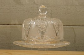 Vintage Cut Crystal Glass Pineapple Fan Pattern Covered Dome Butter Dish - $44.54