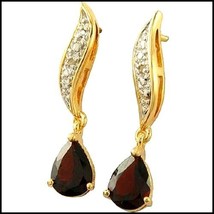 2.82 CT Garnet &amp; Diamond Designer Dangle Earrings - £51.55 GBP