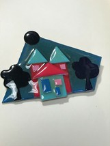 Estate Blue &amp; Red House w Black Moon &amp; Trees Pins by Lucinda Pin Brooch – 2 x 2 - £11.08 GBP