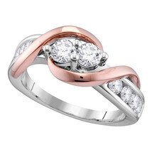 14kt Two-tone Gold Round Diamond 2-stone Bridal Wedding Engagement Ring 3/4 Ctw - £1,166.92 GBP
