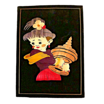 Velvet Art Japanese Girl Handcrafted Rice Straw Unframed w/Hook Vintage KItschy - £9.45 GBP
