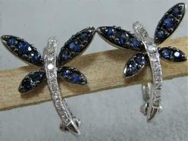 2.30 Ct Round Cut Sapphire &amp; Diamond Dragonfly Earrings 14K White Gold Over - $91.81