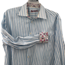 Robert Graham Men&#39;s Blue White Striped Pink Design Cuffs Size XL - £50.47 GBP