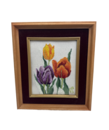 Vintage Completed Bunka Embroidery Tulips Purple Red Yellow Flower 1983 ... - $65.85 CAD