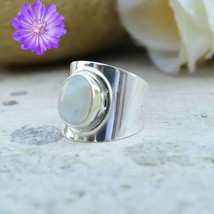 Gift For Her 925 Silver Natural Rainbow Moonstone Cluster Ring Size - £8.19 GBP