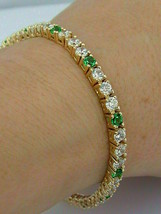 7Ct Round Cut Simulated Emerald &amp; Diamond Women&#39;s Bracelet925 Silver Gold Plated - £158.26 GBP