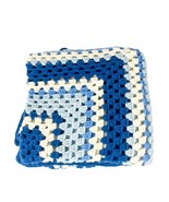 Handmade Crochet Granny Square Blanket Throw Blue White Afgan Soft - £26.75 GBP