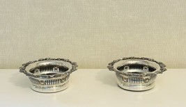 Antique Grape Decorated Silverplate  Pair Wine Coasters With Wood Inserts - £121.83 GBP