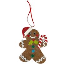 Clay Gingerbread Man Ornament with Mistletoe Bow and Candy Cane 4.5 Inch - $12.85