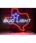 New Bud Light Texas Star Beer Real Glass Handmade Neon Sign 17&quot;x14&quot; - £104.65 GBP