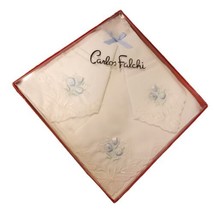 New Vtg Carlos Falchi White Blue Flowers Gift Box Ladies 2 Quality Handk... - £9.70 GBP