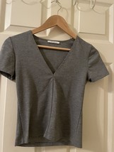 ZARA Top S Small Gray V Neck Cropped Stretch Fitted T Tee Shirt Trafaluc 90s Y2K - £6.73 GBP