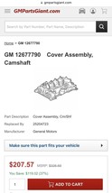 GM 12677790 Cover Assembly, Camshaft - $158.95