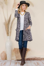 Celeste Full Size Leopard Open Front Contrast Cardigan - £36.81 GBP