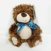 First &amp; Main Mac Brown Tan Teddy Bear Plush Stitched Ears Feet Blue Bow w/ Tags - £12.50 GBP