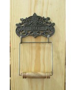 Toilet Paper Roll Holder Cast Iron Bathroom Wall Fixture Metal &amp; Wood Fa... - $19.99