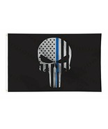Thin Blue Line Skull Flag - 3 ft x 5 ft - £7.25 GBP